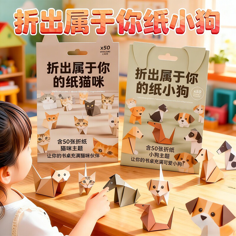 Cross-Border DIY Papercats 3D Semi-Finished Geometric Origami Cats and Dogs Folding Animals 50 Pieces of Various Types of Kittens