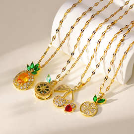 抖音网红樱桃柠檬项链女小众设计甜美气质清新钛钢锁骨链配饰批发