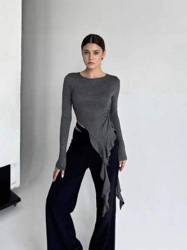 Women's Unstructured Collared T-shirt with Hemming and Lace Trim, Autumn 2024 Collection