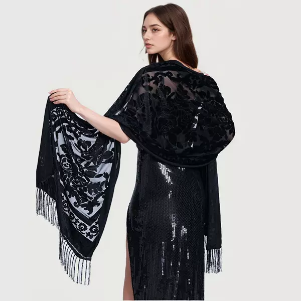 Women's Scarf Classic Hollow Lace Rose Velvet Bridal Bridesmaid Evening Dress Shawl Wedding Dress Ethnic Style