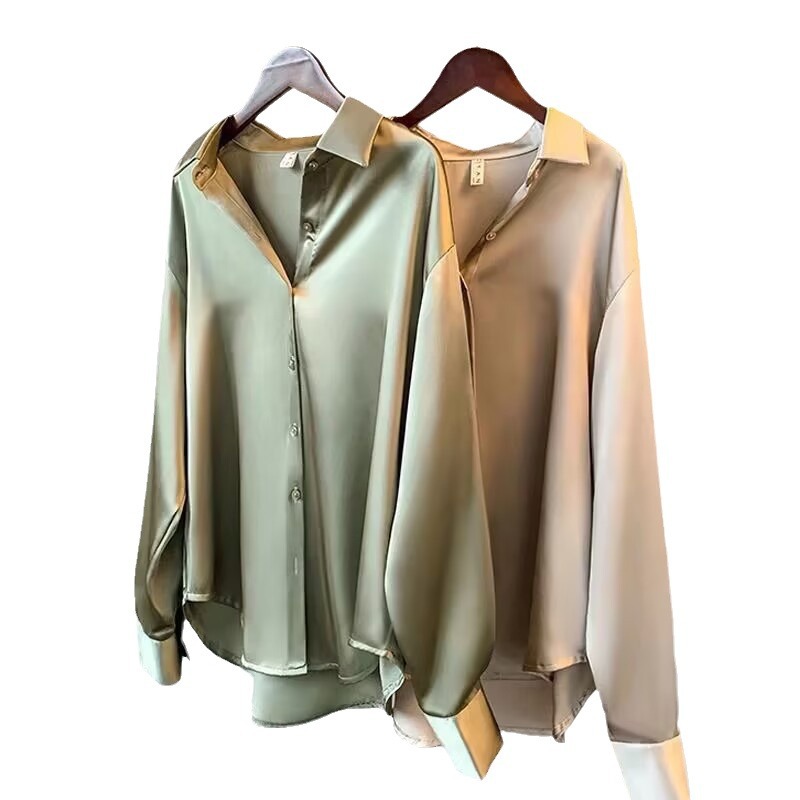 Women's Clothing Long sleeved satin shirt women's design niche spring and autumn new style versatile drape retro Hong Kong style shirt top_voghion.com