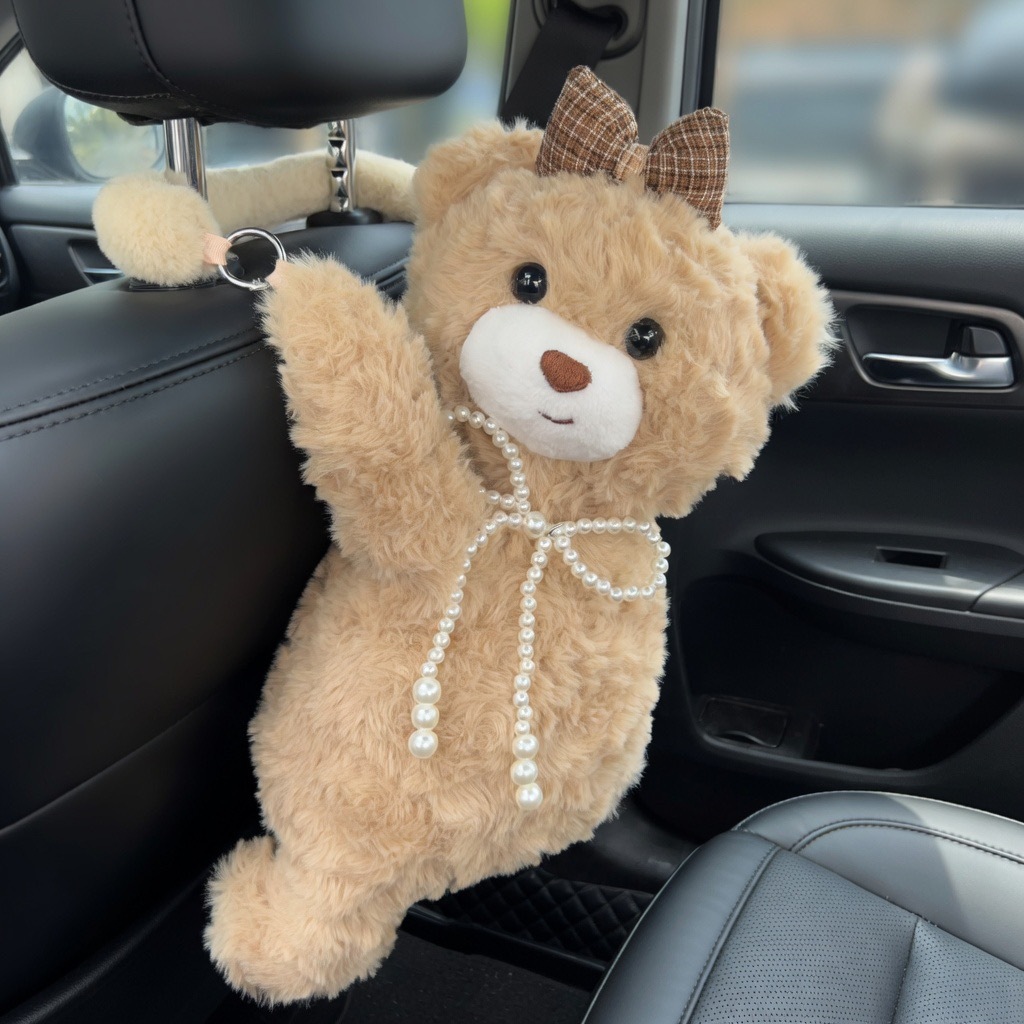 Creative Car Tissue Box with Cute Little Dog Design, Plush Toy Tissue Box for Car Decoration