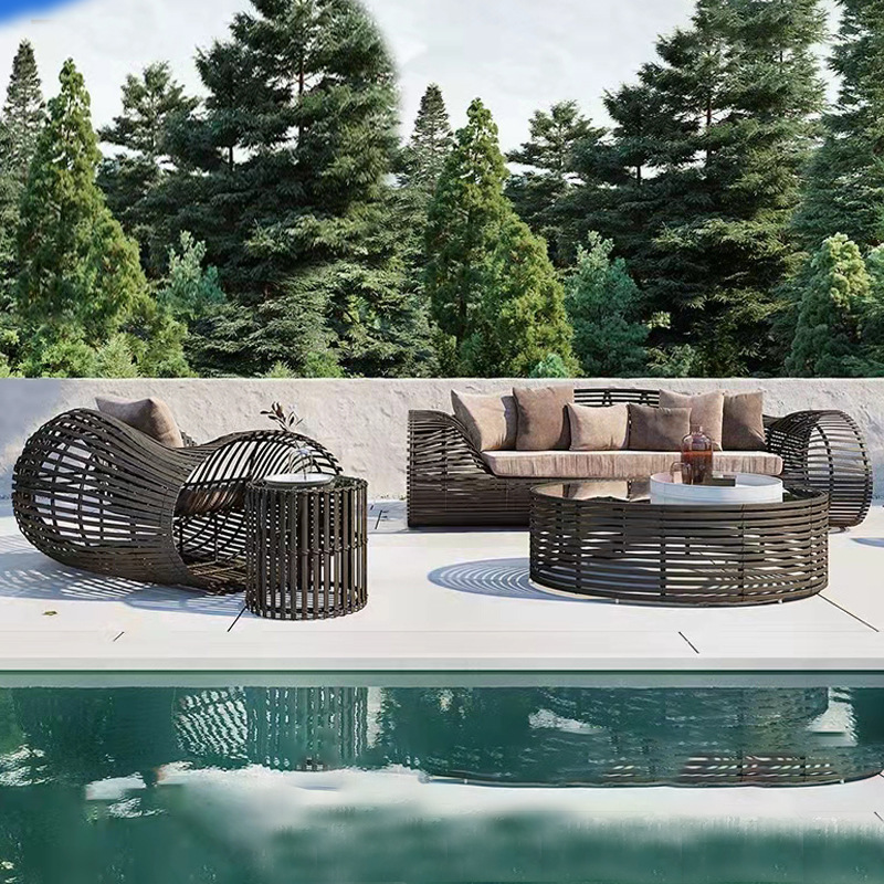 Sun-proof courtyard designer sofa, aluminum alloy outdoor courtyard waterproof creative rattan hotel furniture, garden homestay combination