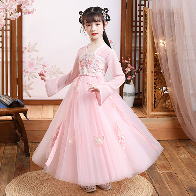 new pattern Tong Chao Hanfu children Chinese style Nation Ruskirt Little Girl Long sleeve Dress Tang costume Princess Dress