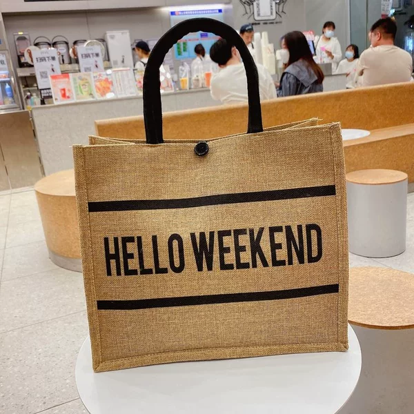 Linen Bag Printed Linen Tote Bag Environmentally Friendly Outing Shopping Bag Thickened and Hardened High Quality Commuter Bag for Women