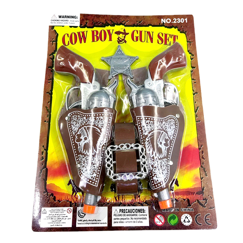 Pistola de juguete de rol para niños lanza doble vaquero, cinturón, insignia, pistola de vaquero