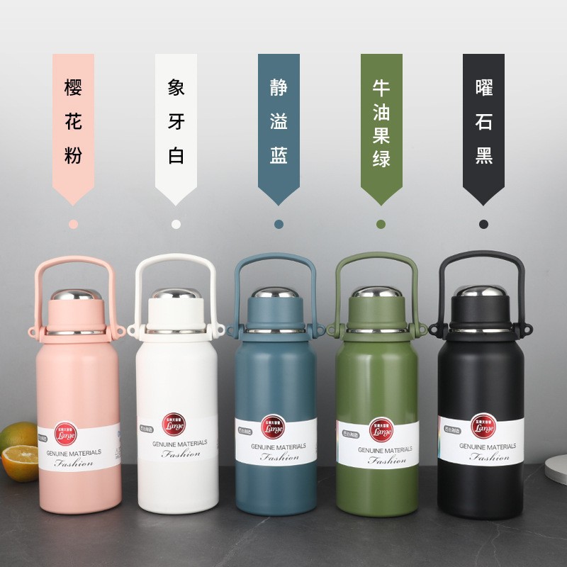 Termo de acero inoxidable 316 para exteriores, botella de agua deportiva de gran capacidad con asa, botella de viaje con doble tapa, aislamiento térmico de gran capacidad