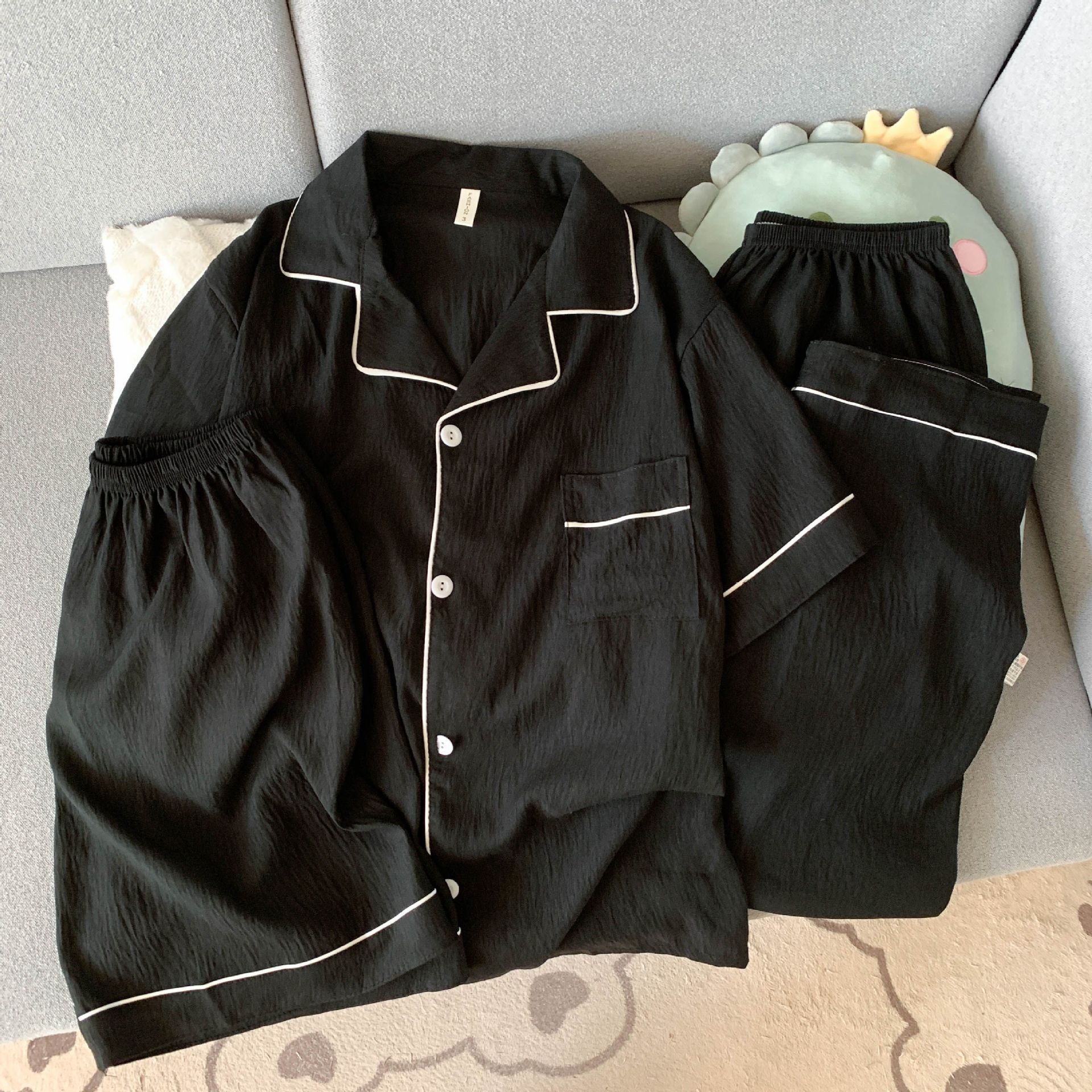 Pijamas de hombre de tres piezas de hilo de algodón de nube de verano casual suelto de gran tamaño delgado ropa de hogar de verano