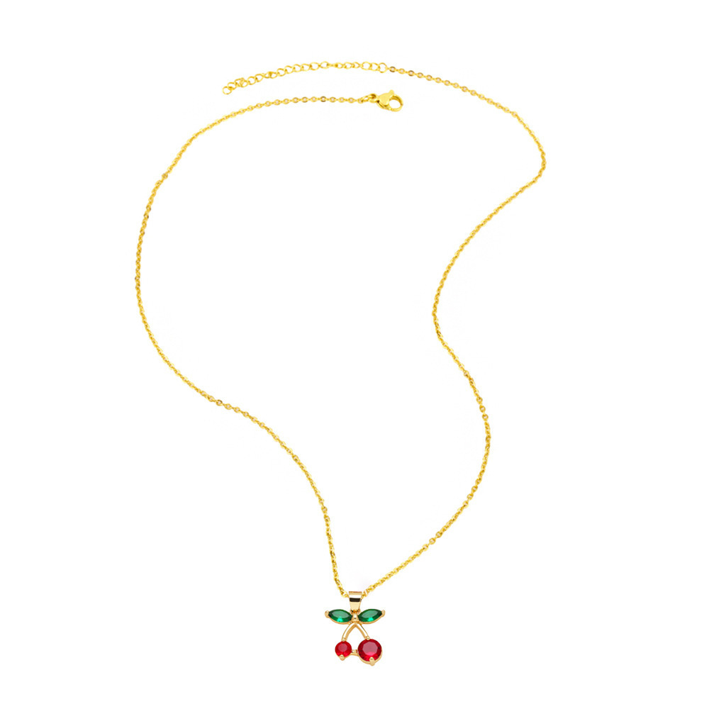 Collar de colgante de cereza AS para mujer – chapado en oro, aceite, cadena de clavícula, NKY75 image 5