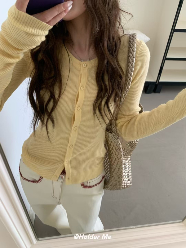 广州十三行正版超显白玫红色针织开衫毛衣女早秋修身长袖上衣外套|undefined