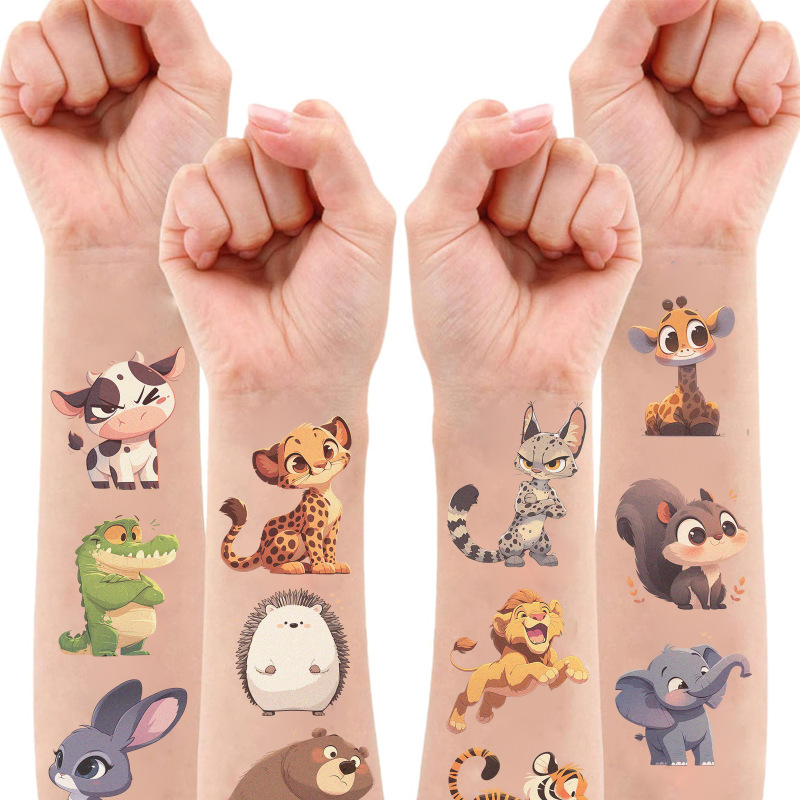 Cartoon Animal Tattoo Stickers for Kidsren Colorfulful Cute Little Animals Waterproof Disposable Temporary Tattoo Stickers Cross-Border