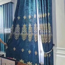 厂家直销  贴绒雪尼尔镂空绣花窗帘布料 酒店卧室工程软装