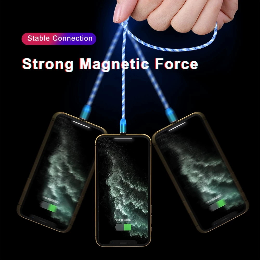 Magnetic cable lit LED Micro USB cable charging is suitable for Apple's millet magnet charging cable