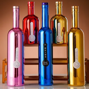 Foreign Trade Electroplating Spray Glass Wine Bottle Vodka Red Wine Bottle Wine Bottle Champagne Bottle Sealed Wine Bottle with Lid