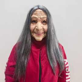 新款长发老奶奶万圣节乳胶头套老年婆婆带发道具cosplay整蛊装饰