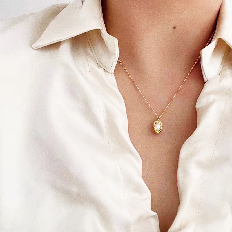 天然珍珠项链小金豆14K金 简约日常感锁骨链