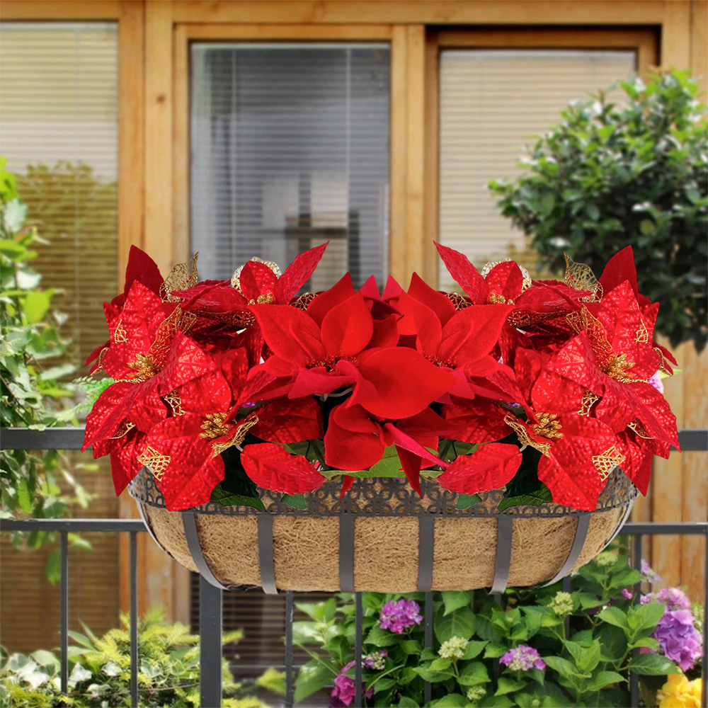 Nuevos productos transfronterizos flores de Navidad artificiales simulación de flores falsas de cártamo flor de Navidad decoración floral ramo de polvo de oro