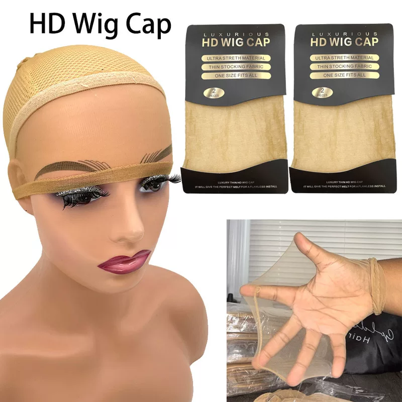 HD Wig Cap Mesh, Elastic Invisible Hair Net, Transparent Stretch Nylon, 2-piece Pack