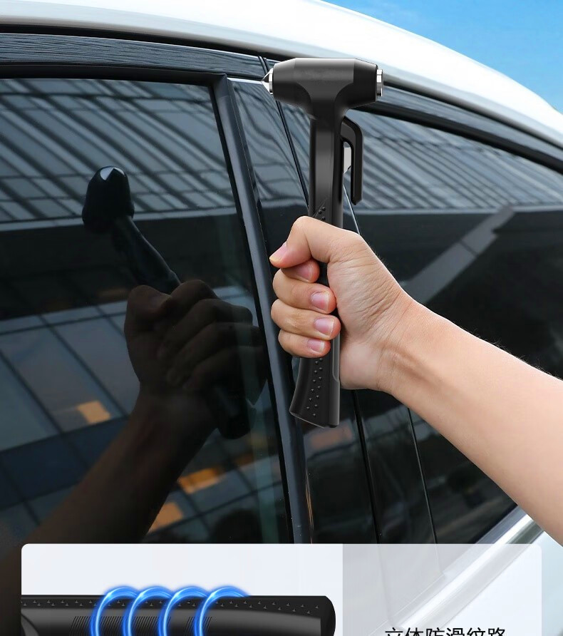 Car Emergency Safety Hammer 3-in-1 Multifunctional Car Emergency Long-Handle Hammer with Cutter for Escape and Safety Window-Breaking Tool
