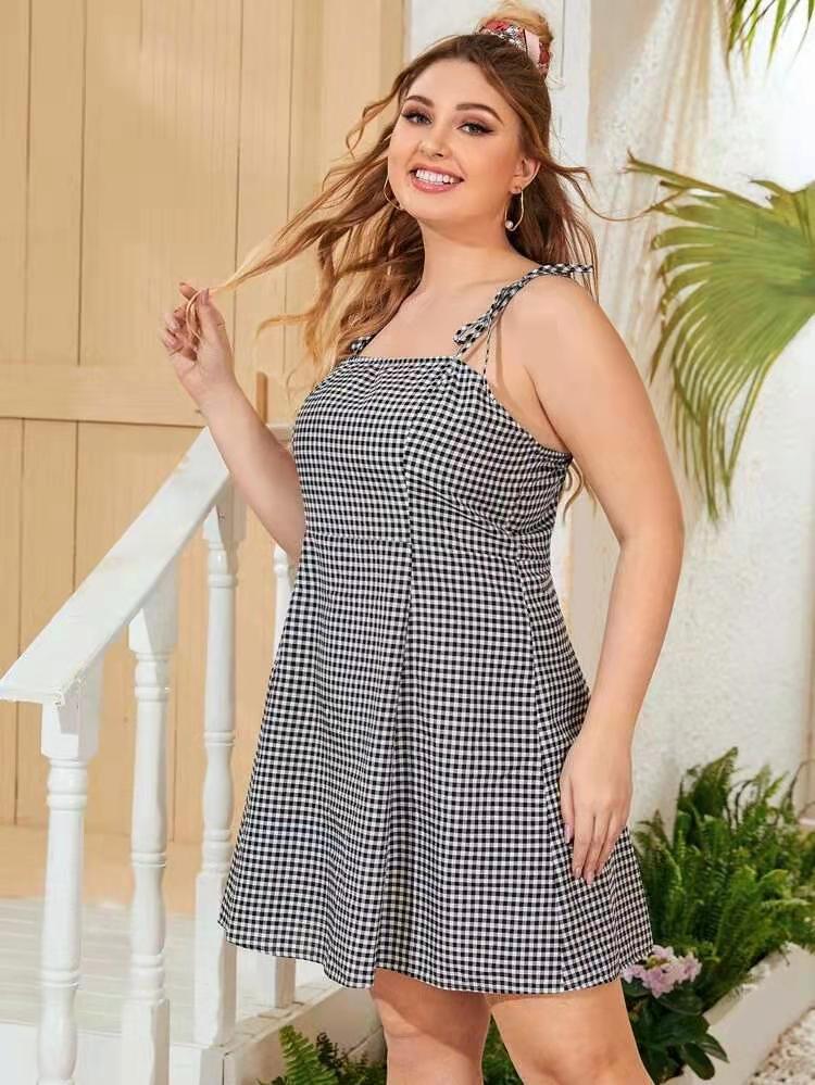 plus size suspender plaid dress NSCX39449