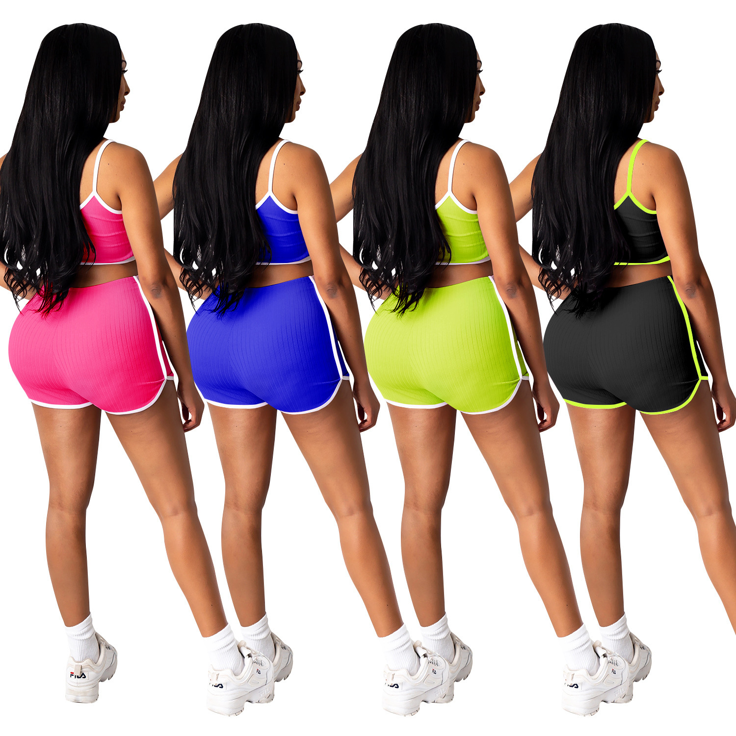 C3635 spot Aliexpress transfronterizo amazon moda europea y americana damas yoga chaleco corto de dos piezas conjunto