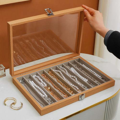 Pearl necklace storage box with cover glass dustproof long bracelet sweater chain thick neck necklace jewelry storage box
