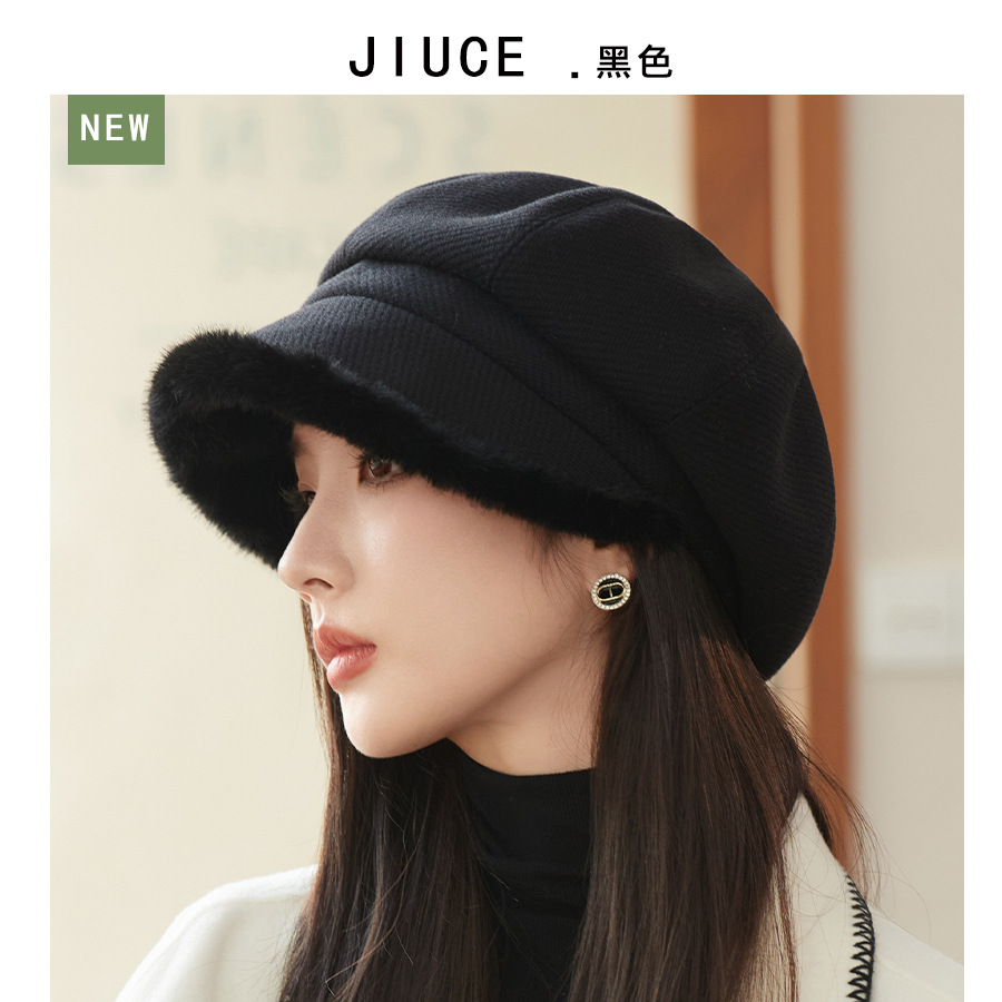 Sombrero de borde de peluche grueso, sombrero de ocho ángulos, sombrero de pintores de color sólido, sombrero de invierno y otoño japonés, sombrero de niños de alta calidad, moda