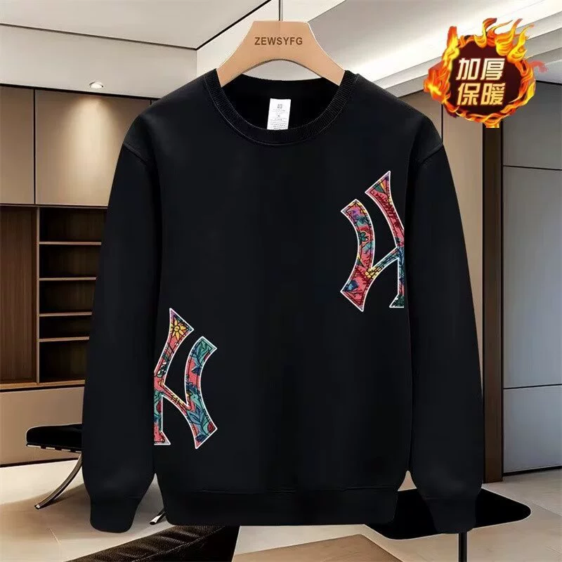 2025 новый свитер мужской осенний и зимний американский высокий уличный тренд с длинными рукавами с круглым вырезом высокого качества рубашка с нижней рубашкой in