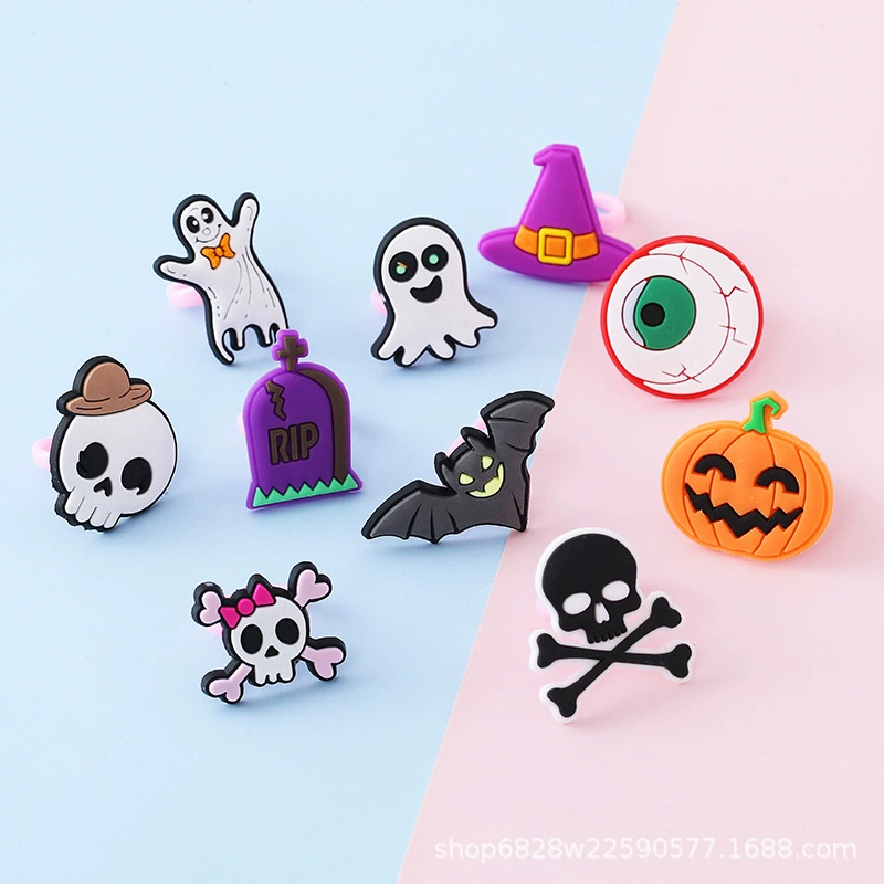 Детское кольцо через границу, забавное кольцо на Хэллоуин, череп, призрак, ПВХ, мягкие пластиковые ювелирные изделия, заводская детская модель