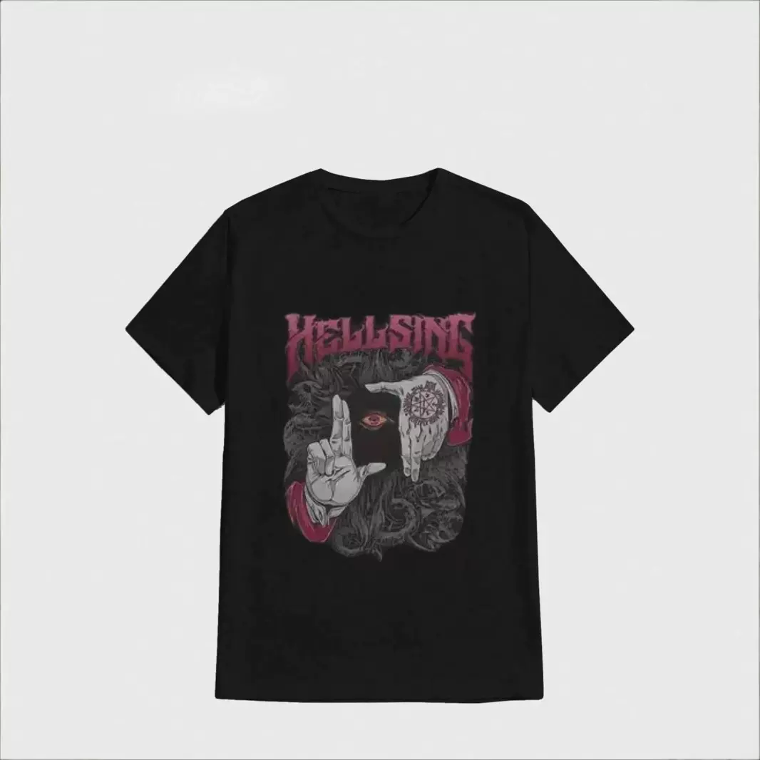 跨境外贸Hellsing Dark Gothic Men's T Shirts Anime NoveltyT恤