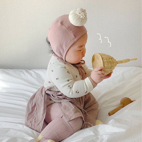 24 spring new Korean style baby jumpsuit set ins style cute bun style baby romper three-piece set