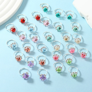 Korean Style New Imitation Silver Children's Ring Women's Inlaid Colored Diamond Ring Cute Versatile Bulk Jewelry Manufacturer Wholesale