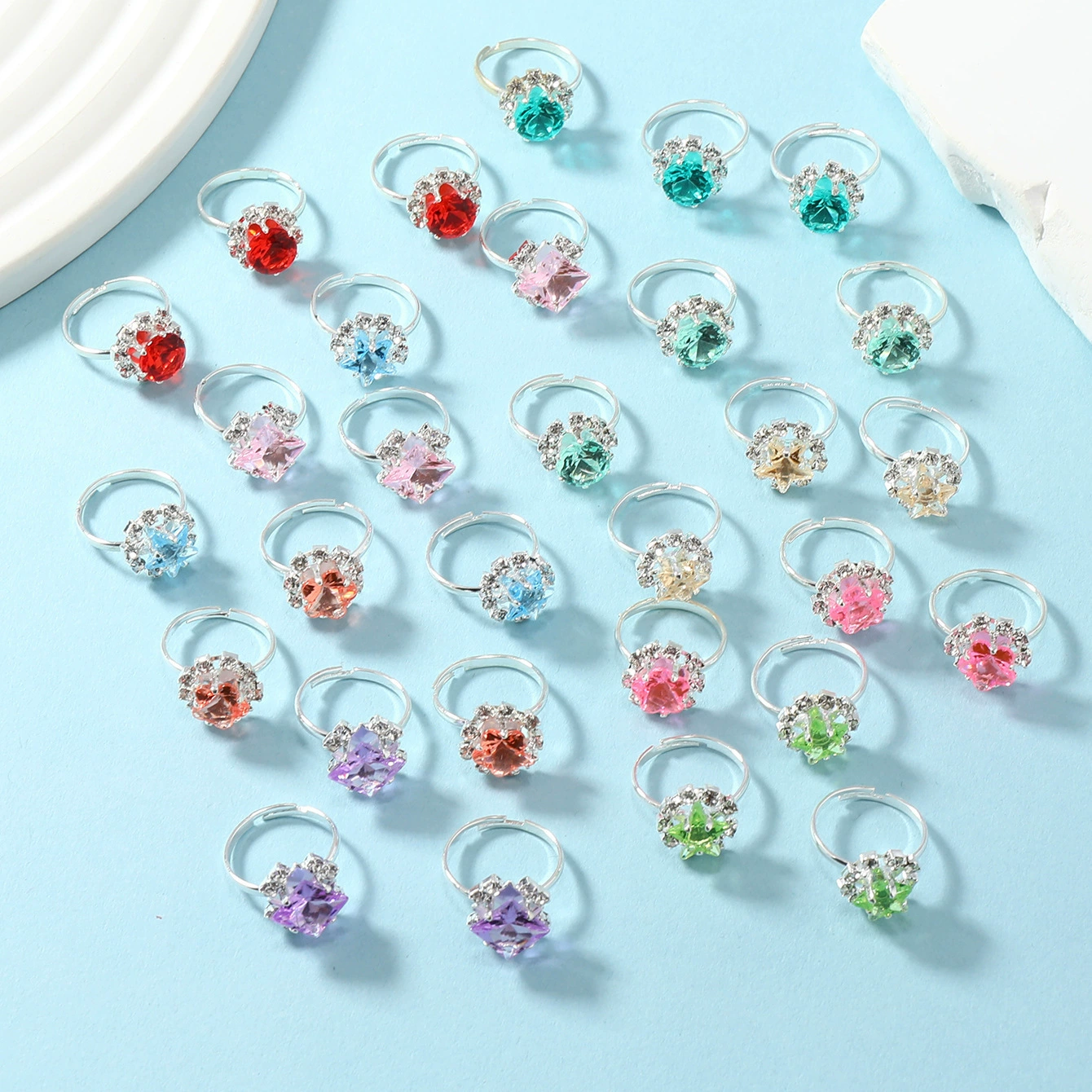 Корейский стиль, новое детское кольцо из искусственного серебра, женское кольцо с цветными бриллиантами, милое универсальное оптовое ювелирное изделие от производителя оптом