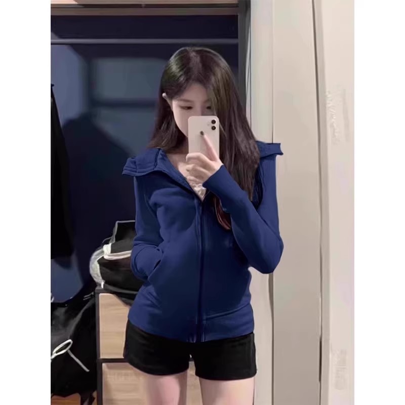 Navy blue [autumn/winter fleece-lined] [slim fit, waist-defining]