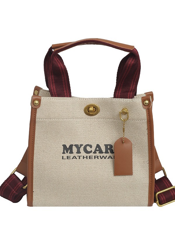 Gran capacidad de viaje al trabajo bolso de mano para mujeres 2024 nuevo lino retro color contraste mochila de hombro