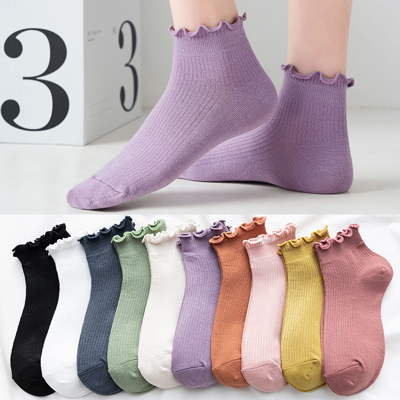 Wood ear socks women's spring and summer new boat Socks Japanese lace loose socks cotton breathable ins socks wholesale Wood ear socks women's spring and summer new boat Socks Japanese lace loose socks cotton breathable ins socks wholesale