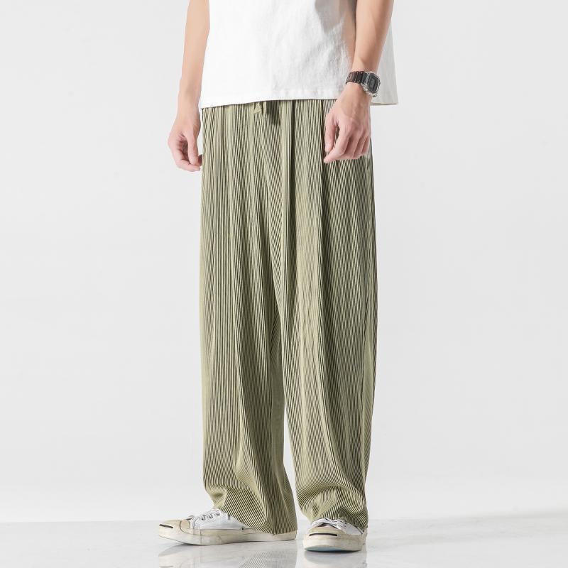 21 summer ice silk pants lightweight elegant pleated loose wide-leg pants neutral solid color straight casual pants men's ins fashion