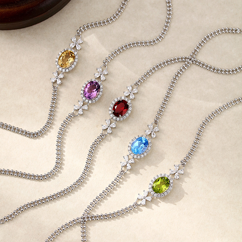 Alta calidad sin decoloración S925 plata esterlina topacio natural amatista amarilla tesoro color pulsera pulsera joyería al por mayor