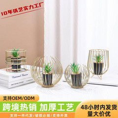 現代の幾何学の置物の家の盆栽の多肉の装飾品の金属の緑は客間の酒の棚を植えて部屋を飾ります。