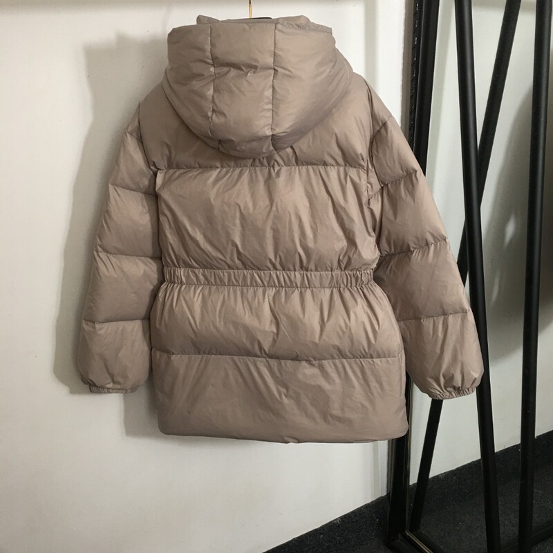 冬季字母胶印logo抽绳收腰双头拉链设计按扣防风遮挡连帽羽绒服外|undefined