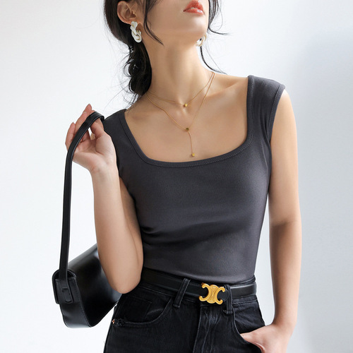 Carefully selected bottoming square collar vest for women, sleeveless waistcoat, summer thin outer wear camisole, loose and versatile inside