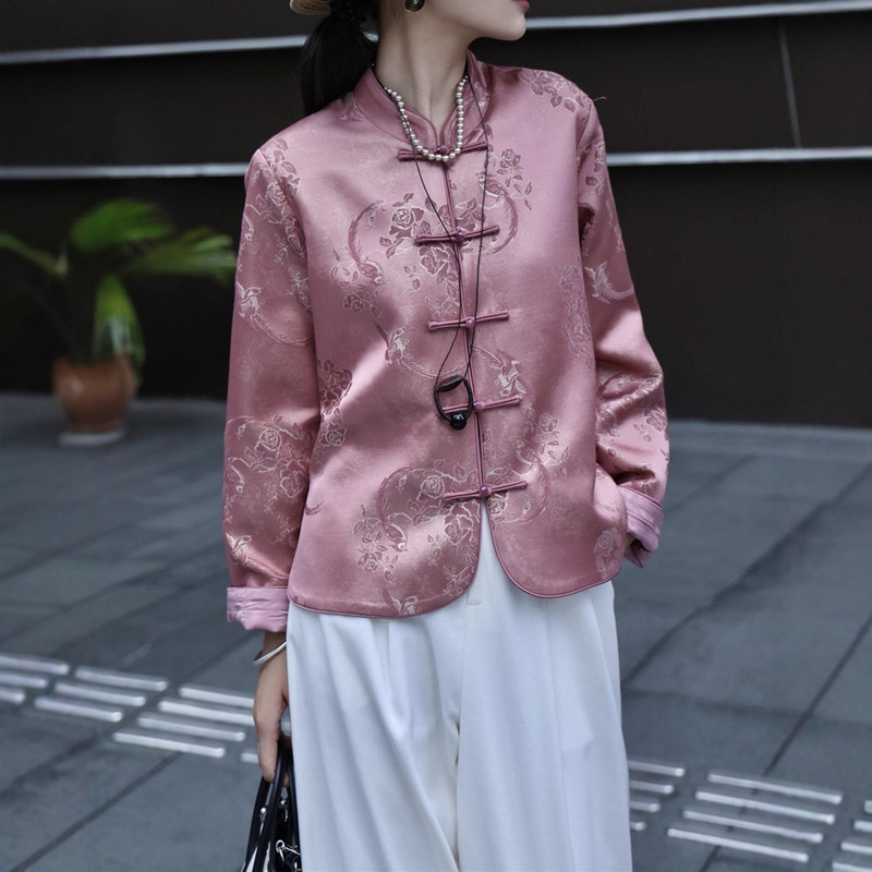 真丝羊毛提花外套好穿小宽松版型小立领百搭上衣|undefined