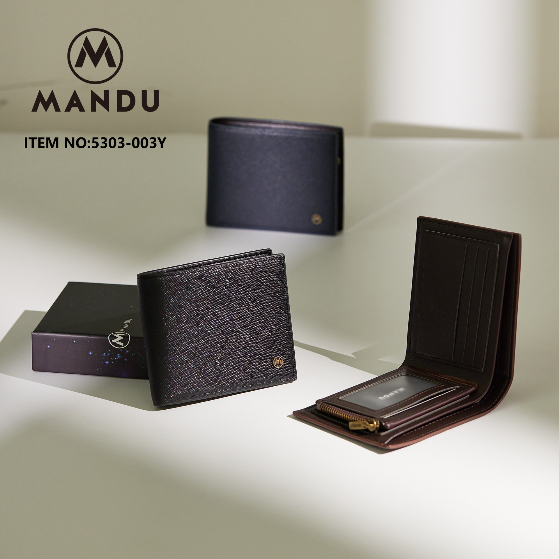 MANDU漫度外贸货源男士钱包时尚十字纹卡包多功能大容量零钱包男