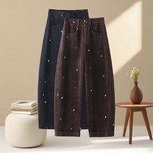 刺绣灯芯绒九分气球裤女冬季2025新款高腰显瘦休闲弯刀裤阔腿裤子