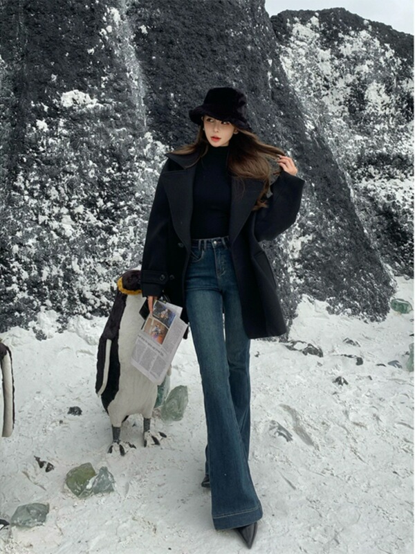 Retro High-Waisted Bootcut Jeans for Women, Spring and Autumn New Slimming Horse Hoof Pants with High Heels
