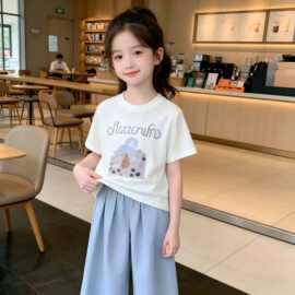 2026女童夏季薄款披肩短袖阔腿裤三件套可爱洋气休闲运动套装潮款