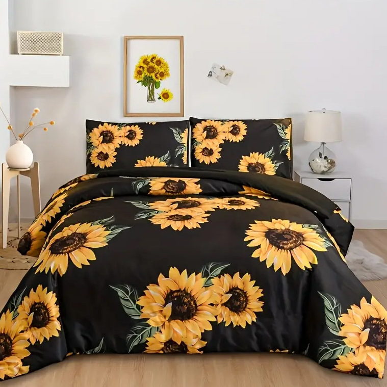 TEMU / JIT Cross-Border Home Visit Fresh Sunflower HD Digital Printed Edred Kit de ropa de cama