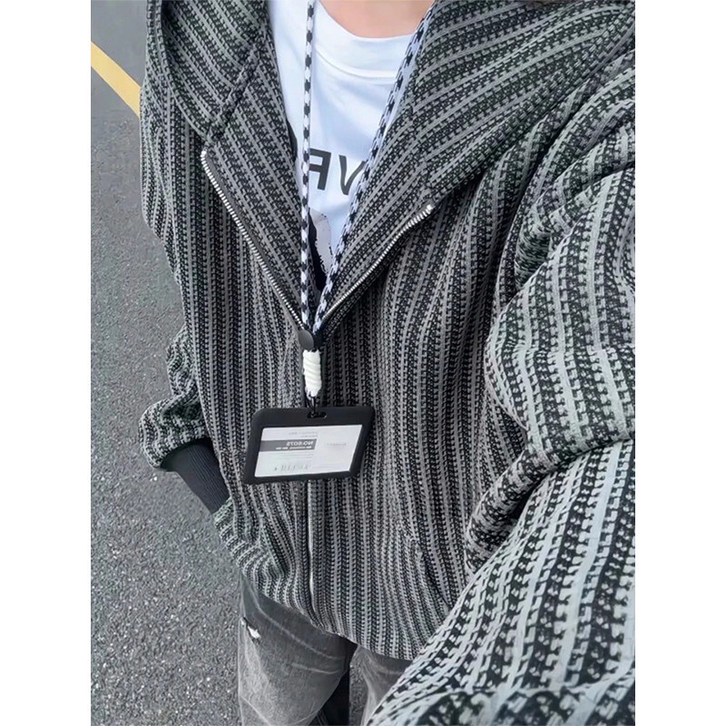 American Retro Cardigan Sweatshirt Men's Autumn and Winter Chenille Tweed Jacket Heavy Stiff Couple Hoodie