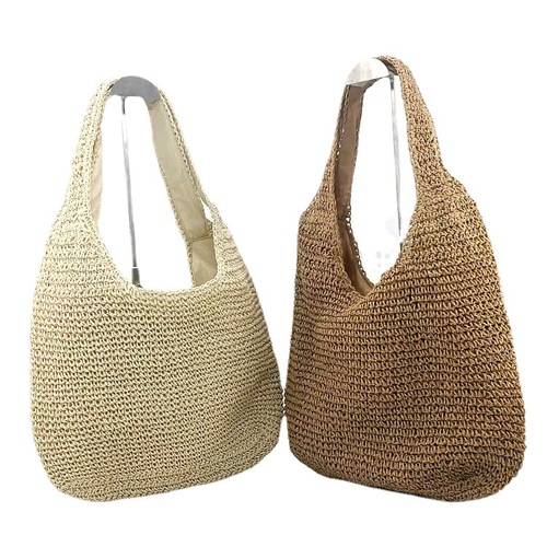 New double shoulder strap women's shoulder bag crochet knitted bag European and American style fashion trend women's bag straw bag