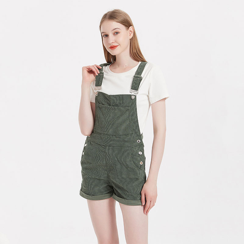 2025 New In-Stock Cross-Border Denim Overalls for Women, Spring and Autumn Loose Shorts, Casual Corduroy Shorts with Suspenders